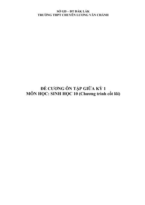 Đề cương ôn tập Giữa kì 1 Sinh học 10 năm 2025–2026 trường THPT chuyên Lương Văn Chánh (Đắk Lắk)